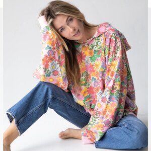 Natural Life Oversized Printed Rainbow Floral Hoodie Pink Women's S/M